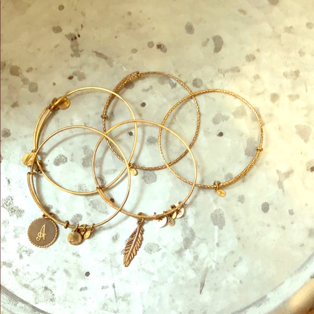 Gold Bangle Feather set Alex and Ani Bracelets